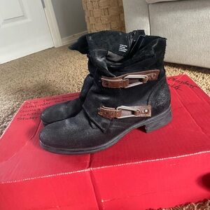 Miz Mooz Black and Brown Suede Combat Boots